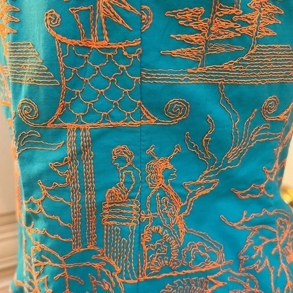 Amazing Vintage Hartly TOCCA Asian Geisha Embroidered Sheath Midi Dress Y2K - Picture 4 of 17